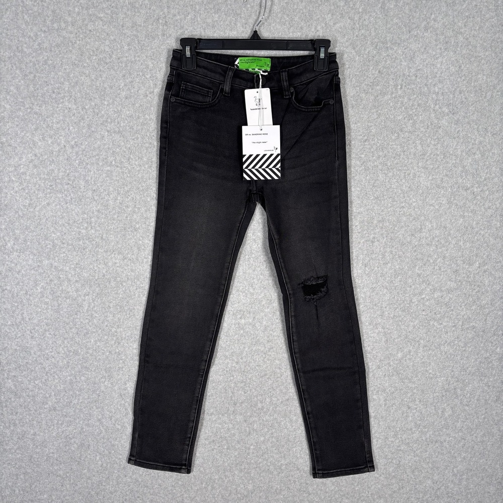 Free People Sandrine Rose Jeans 25‎ Black Faded Knee Hole Ripped Skater Skinny